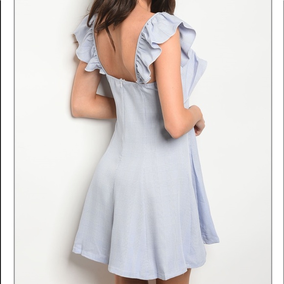 Blue & Ivory Checkered Mini Dress Sizes S M L - Picture 2 of 6